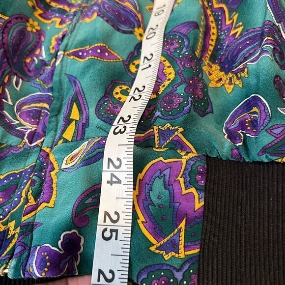 Vintage Spenser Jeremy blue and green silk paisley zip bomber jacket size large - Picture 12 of 13